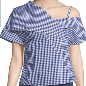 Theory One-shoulder Foldover Hartman Gingham Top‎ Size Xs
